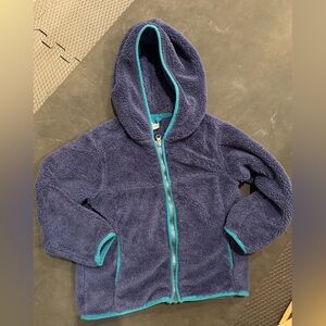 Hanna Andersson Kids Navy Marshmallow Fleece Zip Up Hoodie with Teal Trim